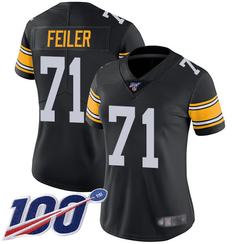 Women Pittsburgh Steelers Football #71 Limited Black Matt Feiler Alternate 100th Season Vapor Untouchable Nike NFL Jersey